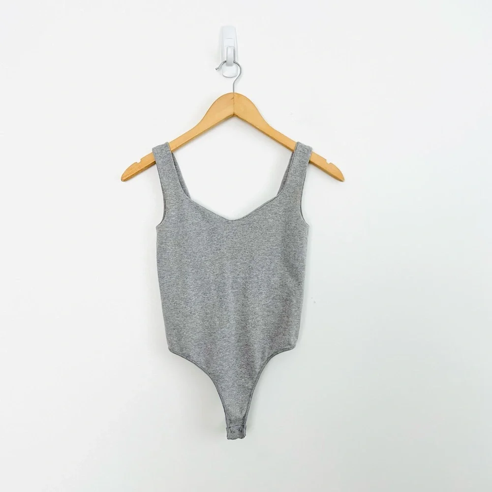 Free People Clean Lines Bodysuit Heather Gray Tank Top
